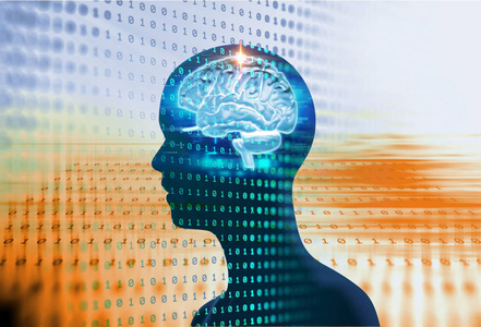 虚拟人和数字大脑的剪影代表人工技术