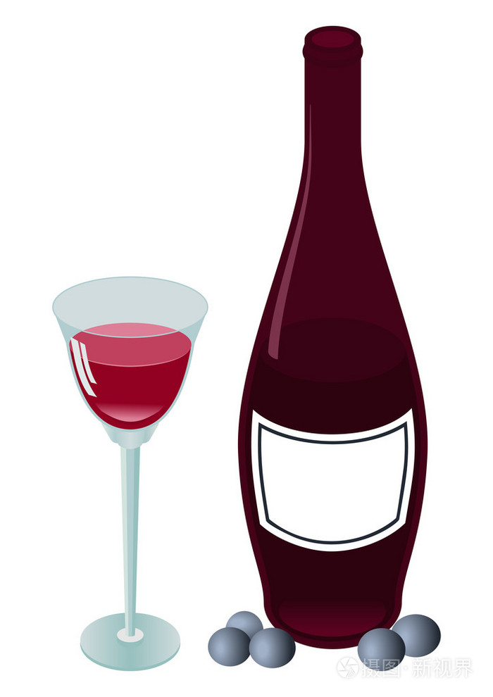 瓶与酒的酒杯插画-正版商用图片053f3n-摄图新视界