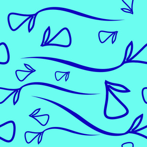 在蓝色背景下由植物蓝色元素制成的矢量几何图案。天然产品设计用织物或物件设计