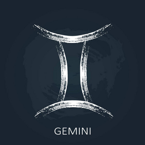 黑板与设计元素黄道带星座双子座被隔离在黑板背景上.