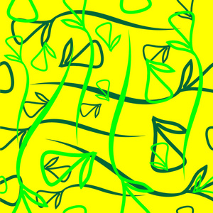 在柠檬背景下, 蔬菜绿色和绿色元素的矢量几何图案。天然产品设计用织物或物件设计