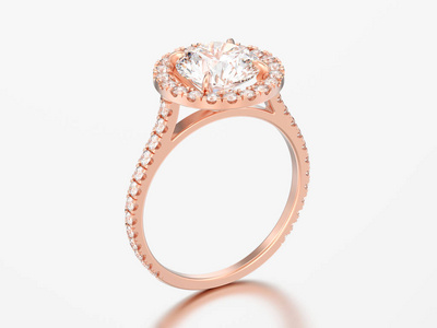 3d 插图玫瑰金订婚结婚钻石戒指