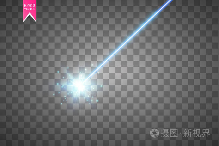 抽象的蓝色激光光束在透明黑色背景上隔离矢量插画eps10