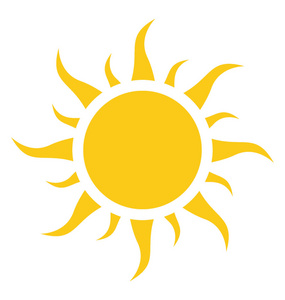 一个黄色的阳光与弯曲的太阳光线象征明亮的卡通形状的太阳照片