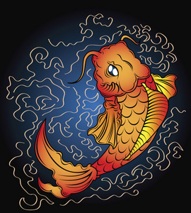 水彩的亚洲锦鲤鱼锦鲤池锦鲤鲤鱼池锦鲤金色的锦鲤鱼害怕孤独的白色