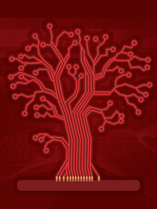 红色数字电路树