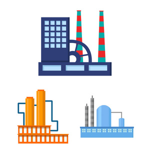 工厂和设施卡通图标集的设计。工厂和设备矢量符号库存 web 插图