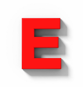 字母 E 3d 红白色的影子3d 渲染的正交投影上孤立