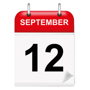 每日日历单叶圆环, 红色脊柱, 3 d, 9月, 第十二, 第十二, 向量, 例证