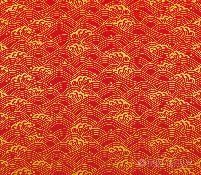 中国波浪插画的红色背景