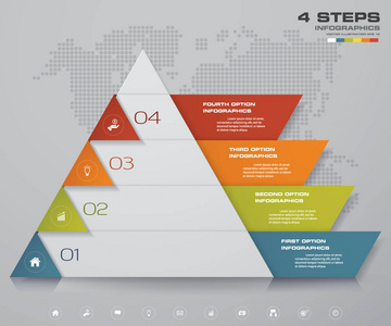 4 步骤金字塔与文本在每个级别上的可用空间。信息图表，演示文稿或广告。Eps10