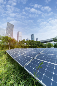 具有城市景观地标的太阳能电池板厂, 生态能源可再生概念