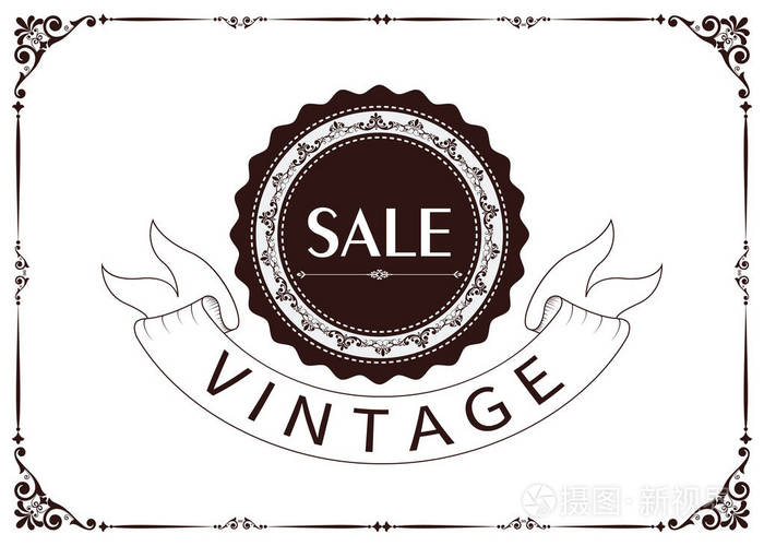 价格标签与老式框架和美丽的花边装饰边框矢量插图