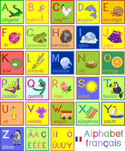 彩色法文字母和卡通图片和儿童教育标题