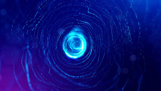 3d 渲染, 科幻背景的发光粒子与深度的领域和散景.