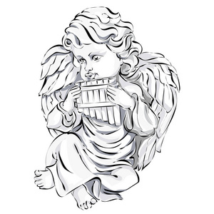 天使婚礼装饰, 情人节丘比特, 黑白矢量插画艺术照片