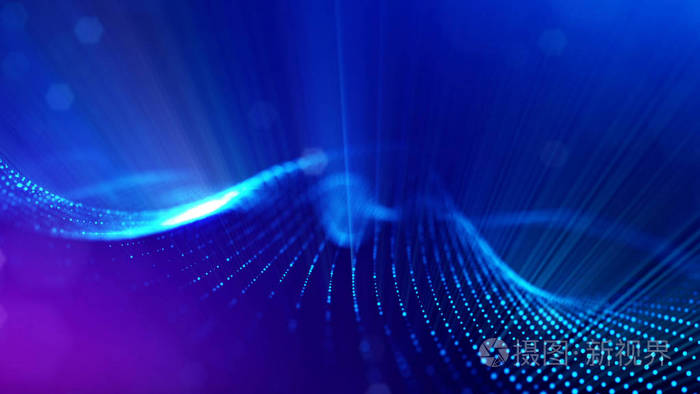 3d 渲染, 科幻背景的发光粒子与深度的领域和散景.