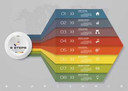 8步箭头 Infografics 模板。为您的演示。Eps 10