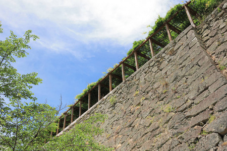 津山城堡景观和夏季时间日本