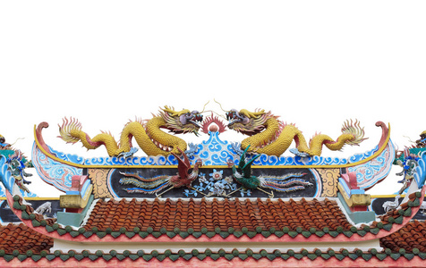 中国龙寺的屋顶上
