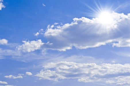 鱼鳞状云层蓝蓝的天空云层和太阳照片