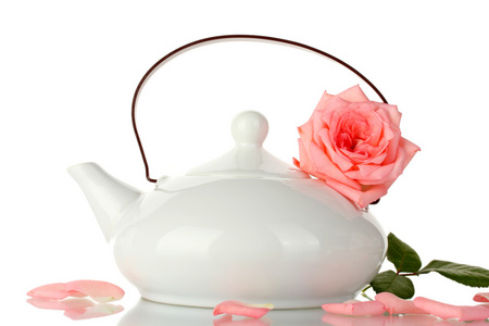 加隔离在白色的玫瑰茶的茶壶