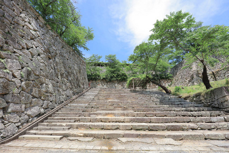 津山城堡景观和夏季时间日本