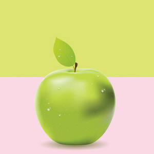 几何二色背景与绿色苹果, 食物设计