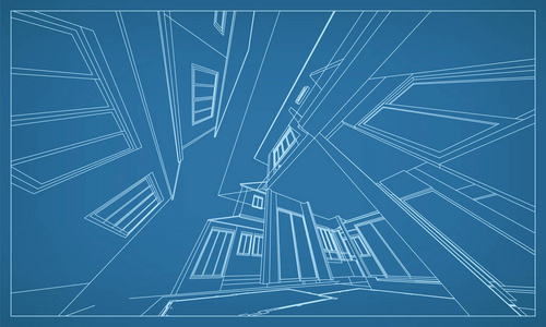 抽象的3d渲染的建筑线框结构模板设计中的矢量构造图形思想