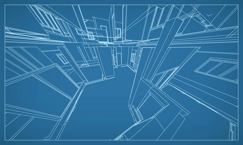 抽象的3d 渲染的建筑线框结构。模板设计中的矢量构造图形思想