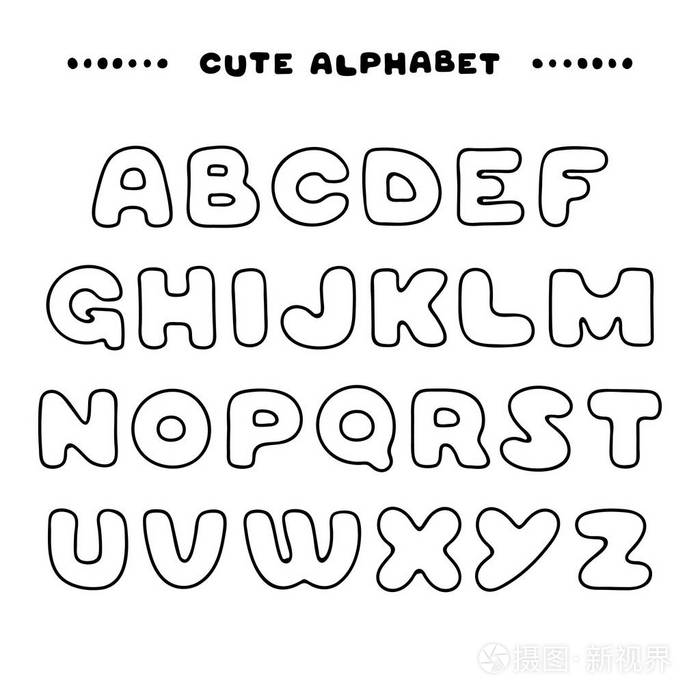 可爱的手画大写字母线性格式abc字母