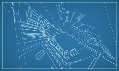 抽象的3d 渲染的建筑线框结构.模板设计中的矢量构造图形思想照片