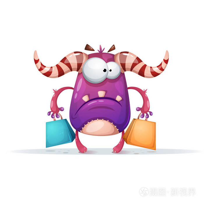 卡通怪兽人物.购物插图