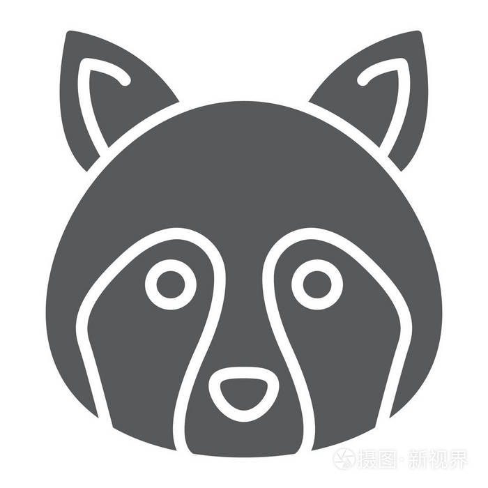貉字形图标, 动物和动物园, 浣熊符号矢量图形, 在白色背景上的固体