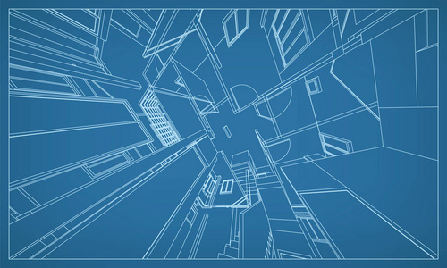 抽象的3d 渲染的建筑线框结构。模板设计中的矢量构造图形思想
