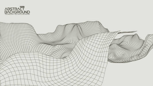 抽象矢量风景背景。网络空间网格。3d 技术矢量图