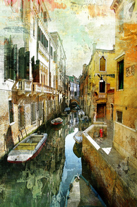 画报威尼斯街头绘画风格中的图稿