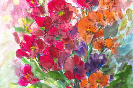 纹理油画花, 画生动的花朵, 植物群