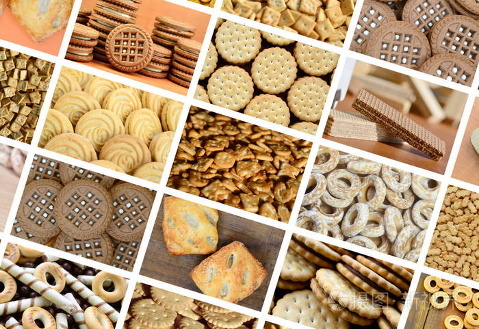 一组有饼干,百吉饼和糖果品种的图像