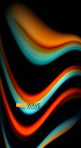 黑色背景上的流体彩虹色, 矢量波浪线和漩涡