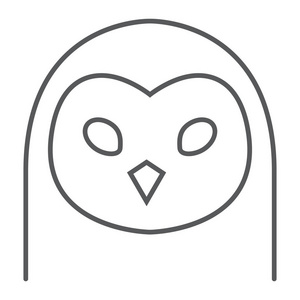 猫头鹰细线图标, 动物和动物园, 鸟标志矢量图形, 一个线性模式在白色背景, eps 10