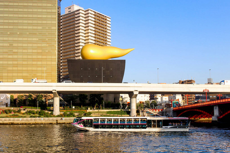 住田君河景观观看大轮船和旭塔在东京旅游