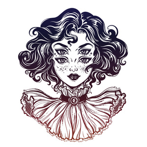 咬衣领头像哥特式女巫女头像卷发和四眼照片