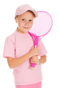 小女孩用戏剧网球