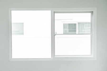 空白玻璃窗室内装饰白色墙壁