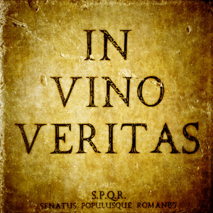 在石头上的 vino veritas 标志纹理为空和 s.p.q.r.innitials照片