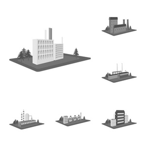 工厂和工厂的单色图标集设计。生产和企业向量等距符号库存 web 插图