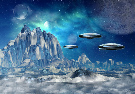 01 火箭城3d 创建和呈现幻想外星球-3d 图科幻插图的假想火星景观, 3d
