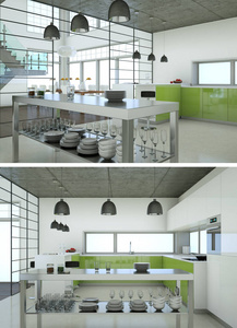 现代厨房室内设计的两种观点图片