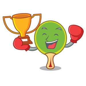 拳击赢家乒乓球拍吉祥物卡通矢量插画照片